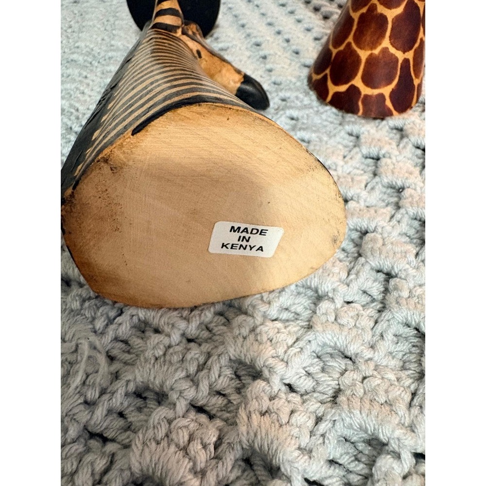 Hand Carved Wood Zebra Giraffe Candle Holder Set Made in Kenya African Folk Art - Picture 6 of 16